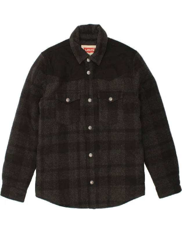LEVI'S Mens Lumberjack Shirt Medium Grey Check Wool Jersey Fabric Tulle Fabric Batik Fabric