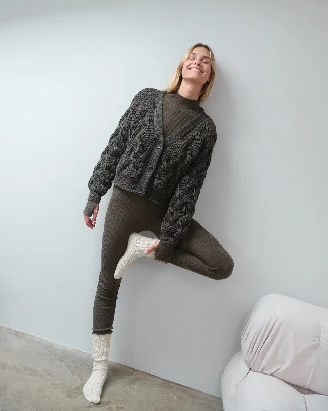 Vandenė Merino Wool Leggings Green Trendy Foil Finish Leggings