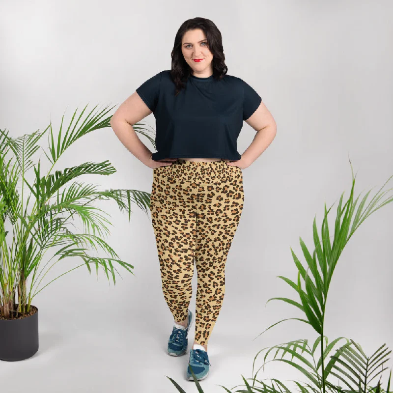 Leopard Print Plus Size Leggings, Animal Print Women's Long Yoga Pants-Made in USA/EU Chic Printed Yoga Pants Leopard Print Plus Size Leggings, Animal Print Women's Long Yoga Pants-Made in USA/EU Chic Printed Yoga Pants
