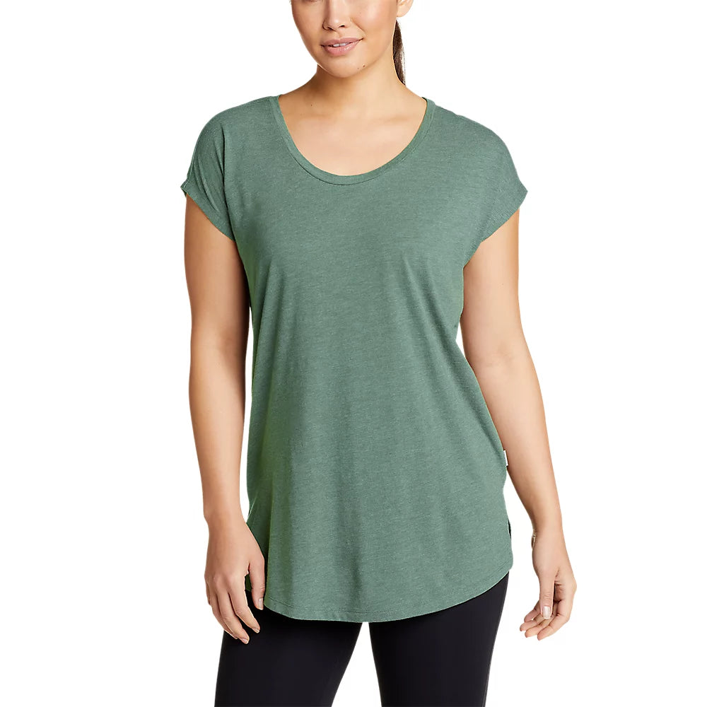 Women's Tryout Short-Sleeve Tunic T-Shirt Mesh Blend Leather Blend Suede Blend