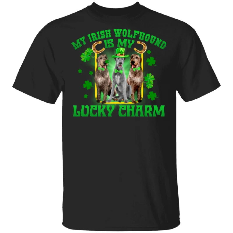 My Irish Wolfhound Is My Lucky Charm Leprechaun Dog Pet Funny St Patrick's Day Mens Womens St Patty's Day Irish Gifts T-Shirt Fleece Fabric Down Fabric Feather Fabric