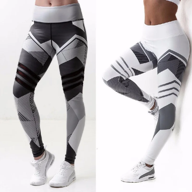 Women High Waist Geometric Design Leggings/ Workout Pants Comfortable Workout Fitness Leggings