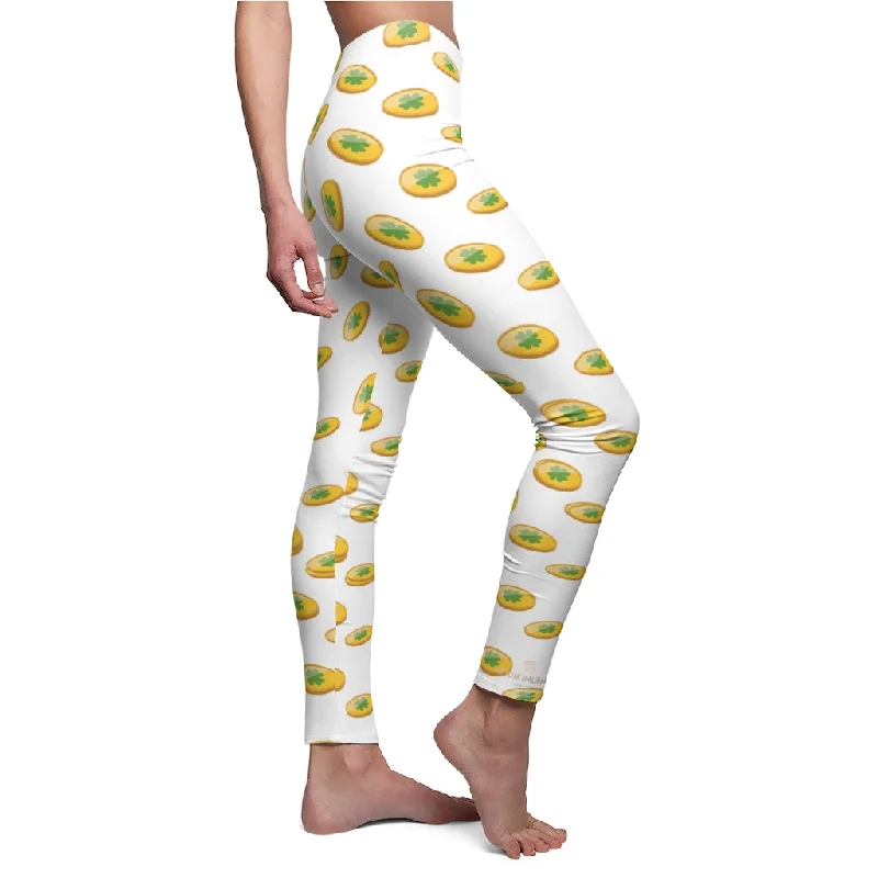 White St. Patrick's Day Gold Coins Green Clover Print Women's Casual Leggings- Made in USA Trendy Ombre Effect Leggings White St. Patrick's Day Gold Coins Green Clover Print Women's Casual Leggings- Made in USA Trendy Ombre Effect Leggings