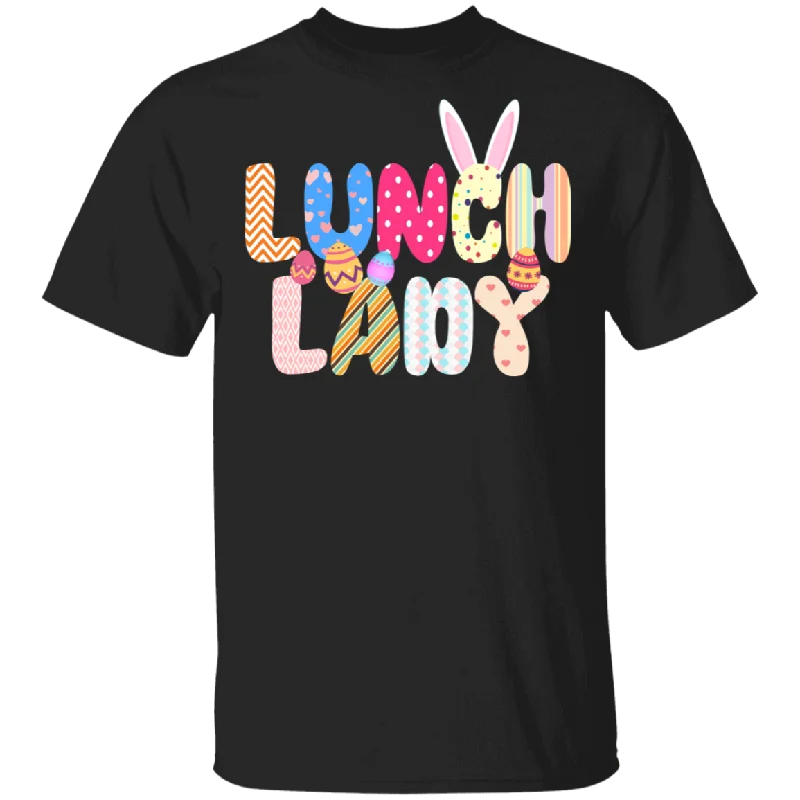Bunny Lunch Lady Funny Rabbit Bunny Eggs Easter Day Matching Shirt For Women Lunch Lady Gifts T-Shirt Solid Print Embellished