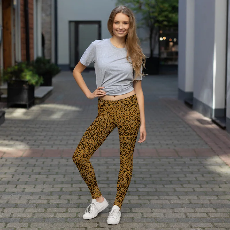 Brown Cheetah Yoga Leggings, Women's Fancy Dressy Fashion Tights-Made in USA/EU Chic Printed Yoga Pants