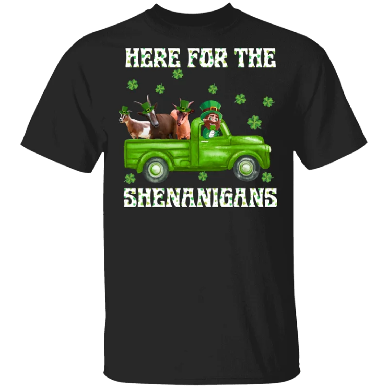 Here For The Shenanigans Leprechaun Goat St Patrick's Day T-Shirt Spandex Blend Rayon Blend Denim Blend