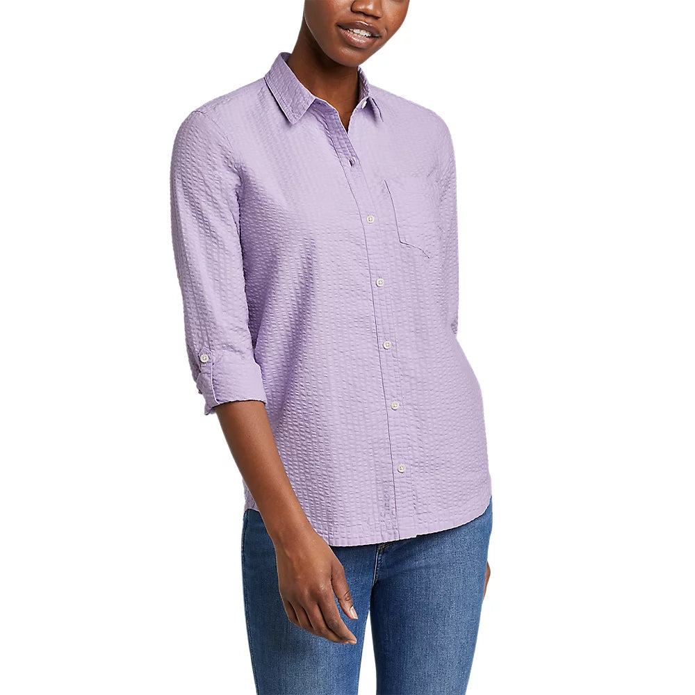 Women's Long-Sleeve Sunray Seersucker Shirt Houndstooth Herringbone Solid