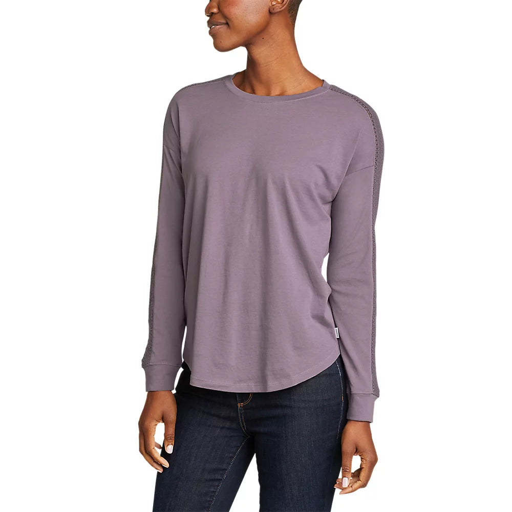 Women's Lila Long-Sleeve Lace T-Shirt Beaded Sequined Faux Fur