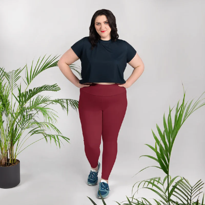 Burgundy Red Women's Tights, Solid Color Print Women's Plus Size Best Quality Leggings-Made in USA/EU Fashionable Floral Active Leggings Burgundy Red Women's Tights, Solid Color Print Women's Plus Size Best Quality Leggings-Made in USA/EU Fashionable Floral Active Leggings