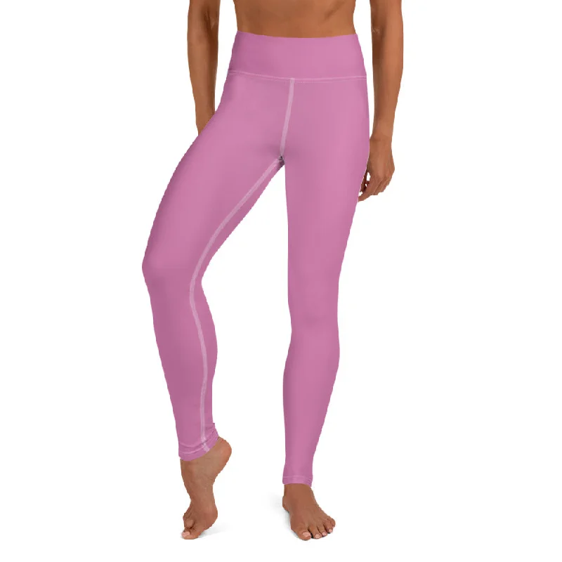 Pink Solid Color Yoga Leggings, Best Soft Pink Long Gym Workout Tights-Made in USA/EU/MX Casual Sporty Leggings