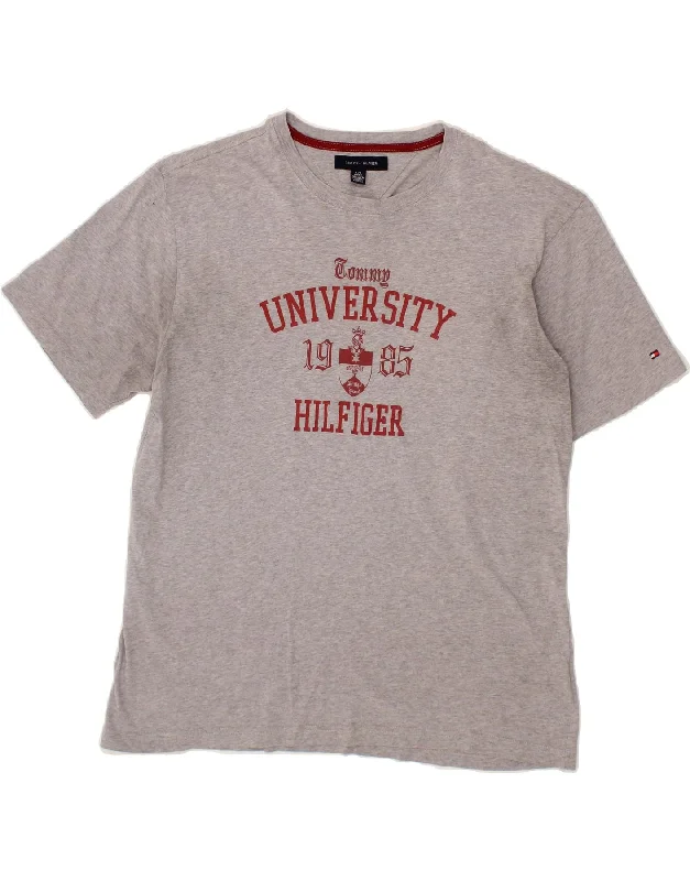 TOMMY HILFIGER Mens Graphic T-Shirt Top Large Grey Cotton Rayon Velvet Corduroy