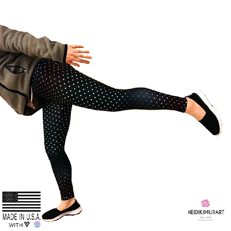 Black Rainbow Dots Women's Leggings, Polka Dots Colorful Printed Women's Long Yoga Pants- Made in USA/EU/MX Cozy Mid-Rise Workout Leggings Black Rainbow Dots Women's Leggings, Polka Dots Colorful Printed Women's Long Yoga Pants- Made in USA/EU/MX Cozy Mid-Rise Workout Leggings