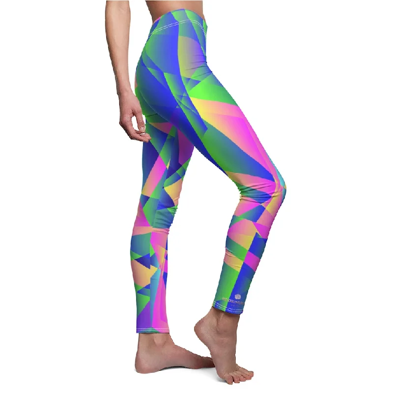 Green Diamond Print Women's Tights, Best Green Emerald Diamond Geometric Print Women's Dressy Long Casual Leggings- Made in USA Trendy Adjustable Waist Leggings
