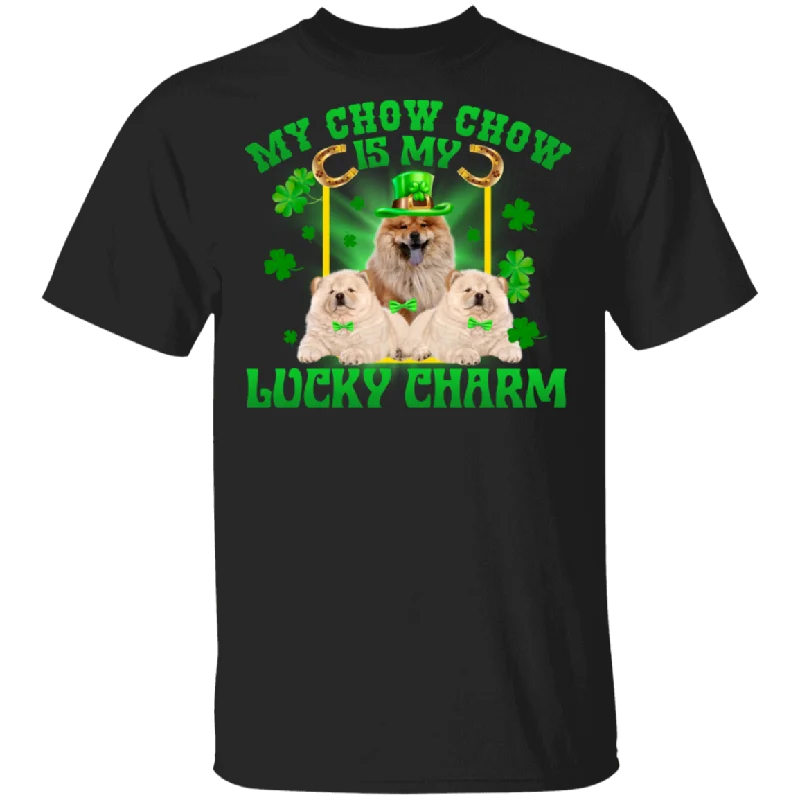 My Chow Chow Is My Lucky Charm Leprechaun Dog Pet Funny St Patrick's Day Mens Womens St Patty's Day Irish Gifts T-Shirt Print Jacquard Patchwork