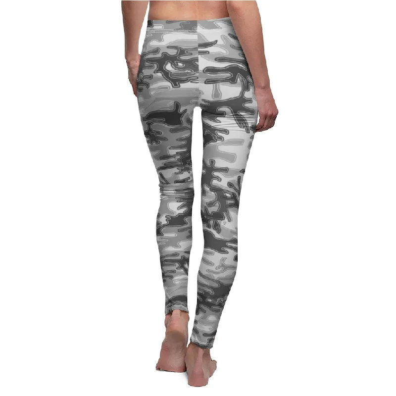 Gray Camo Casual Tights, Camouflage Army Print Women's Dressy Long Casual Leggings- Made in USA Trendy Black Mesh Leggings