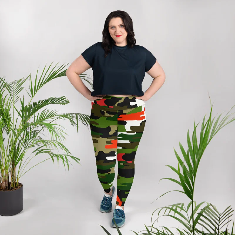 White Orange Green Camo Tights, Military Print Women's Tights Plus Size Leggings - Made in USA/MX/EU Trendy Adjustable Waist Leggings White Orange Green Camo Tights, Military Print Women's Tights Plus Size Leggings - Made in USA/MX/EU Trendy Adjustable Waist Leggings
