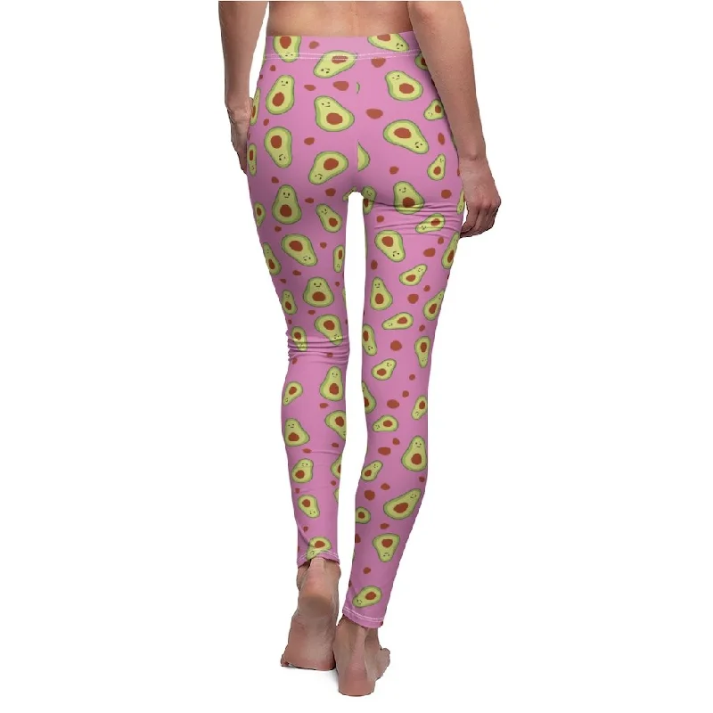 Light Pink Avocado Tights, Green Avocado Cute Print Women's Dressy Long Casual Leggings- Made in USA Fashionable High-Rise Workout Leggings