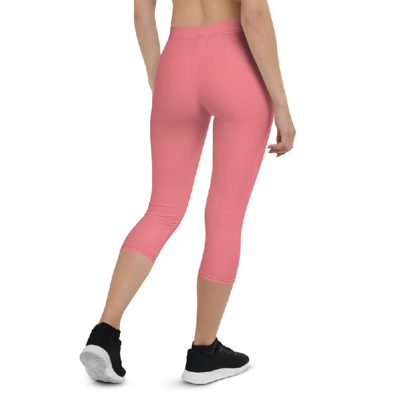 Peach Pink Women's Capri Leggings, Best Solid Color Ladies Casual Tights-Made in USA/EU Trendy Ombre Effect Leggings