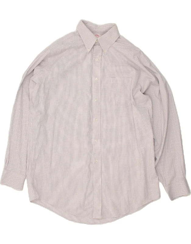 BROOKS BROTHERS Mens Shirt Size 16 34 Large Multicoloured Check Cotton Embroidered Appliqued Beaded