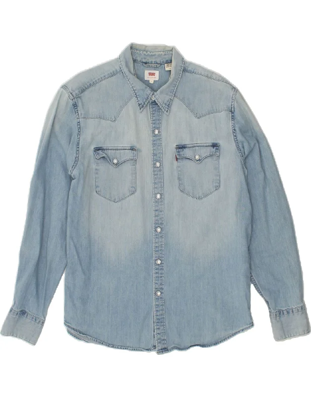 LEVI'S Mens Denim Shirt Large Blue Jersey Fabric Tulle Fabric Batik Fabric