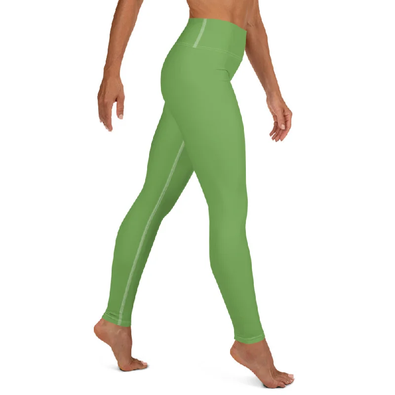 Light Green Women's Yoga Leggings, Best Premium Quality Ladies Tights-Made in USA/EU/MX Stylish Side-Stripe Leggings