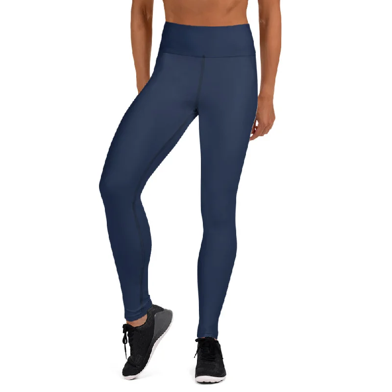 Dark Blue Color Long Tights, Solid Color Navy Blue Women's Yoga Leggings-Made in USA/EU/MX Comfortable Sports Performance Tights