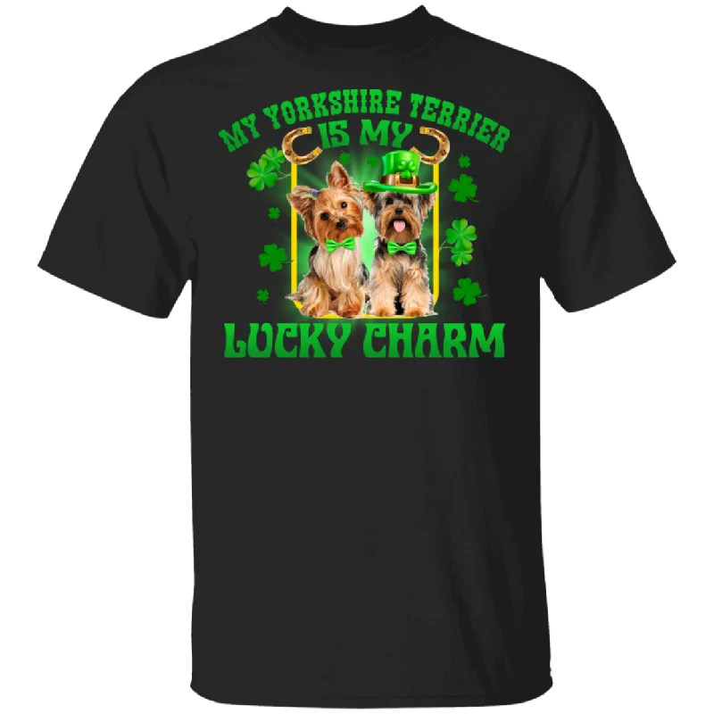 My Yorkshire Terrier Is My Lucky Charm Leprechaun Dog Pet Funny St Patrick's Day Mens Womens St Patty's Day Irish Gifts T-Shirt Knit Fabric Woven Fabric Fleece Fabric