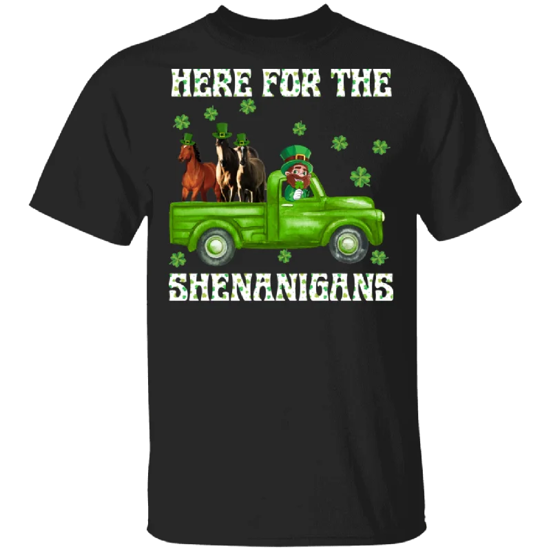 Here For The Shenanigans Leprechaun Horse St Patrick's Day T-Shirt Sequined Glittery Shiny