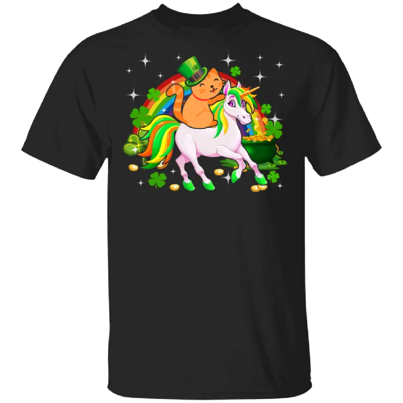 Leprechaun Cat Riding Unicorn Funny St Patrick's Day Gifts T-Shirt Spandex Blend Rayon Blend Denim Blend