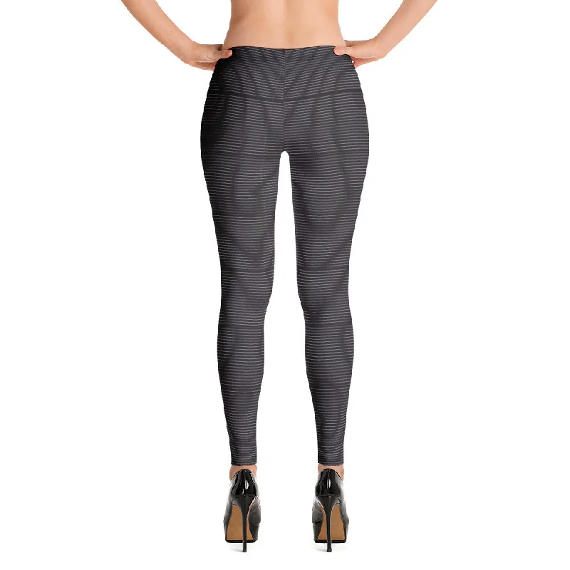Black Striped Women's Fancy Leggings, UPF 50+ Best Modern Ladies Casual Tights- Made in USA/ EU Stylish Stretch-Waist Leggings