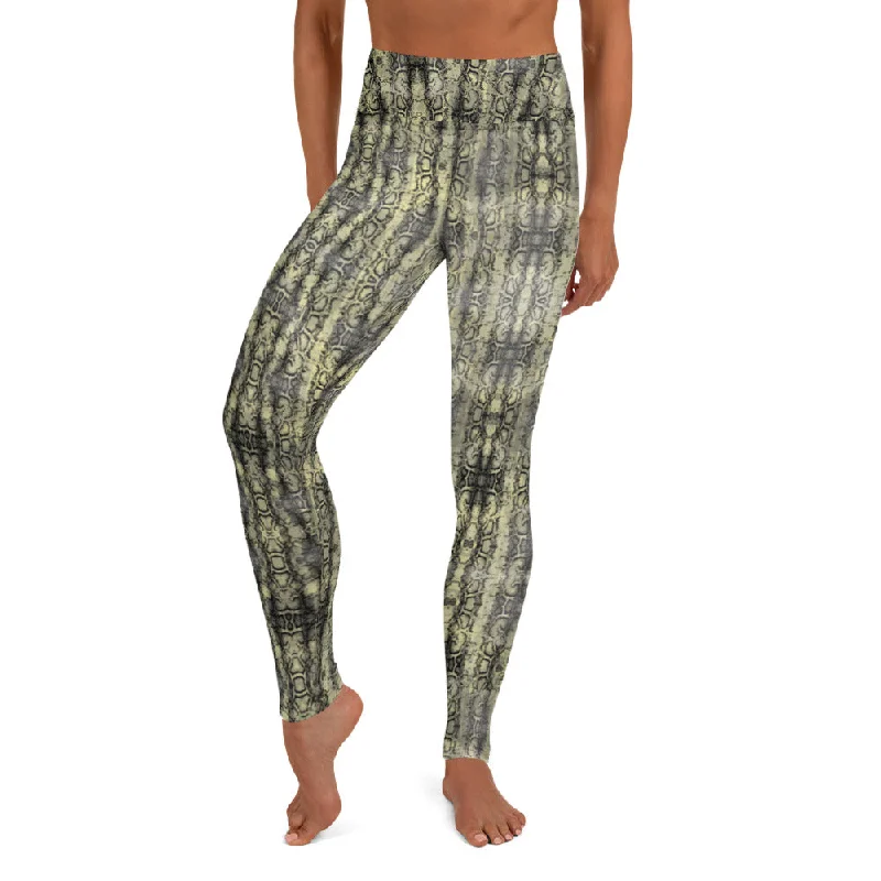 Snakeskin Print Women's Yoga Leggings, Snake Python Print Ladies' Yoga Pants-Made in USA/EU Cozy Bootcut Leggings