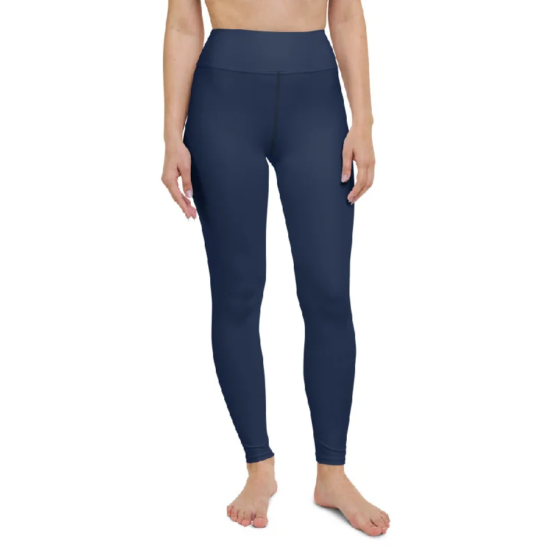 Navy Blue Solid Yoga Leggings, Best Dark Blue Color Women's Long Gym Tights-Made in USA/EU/MX Elegant Printed Leggings with Pockets