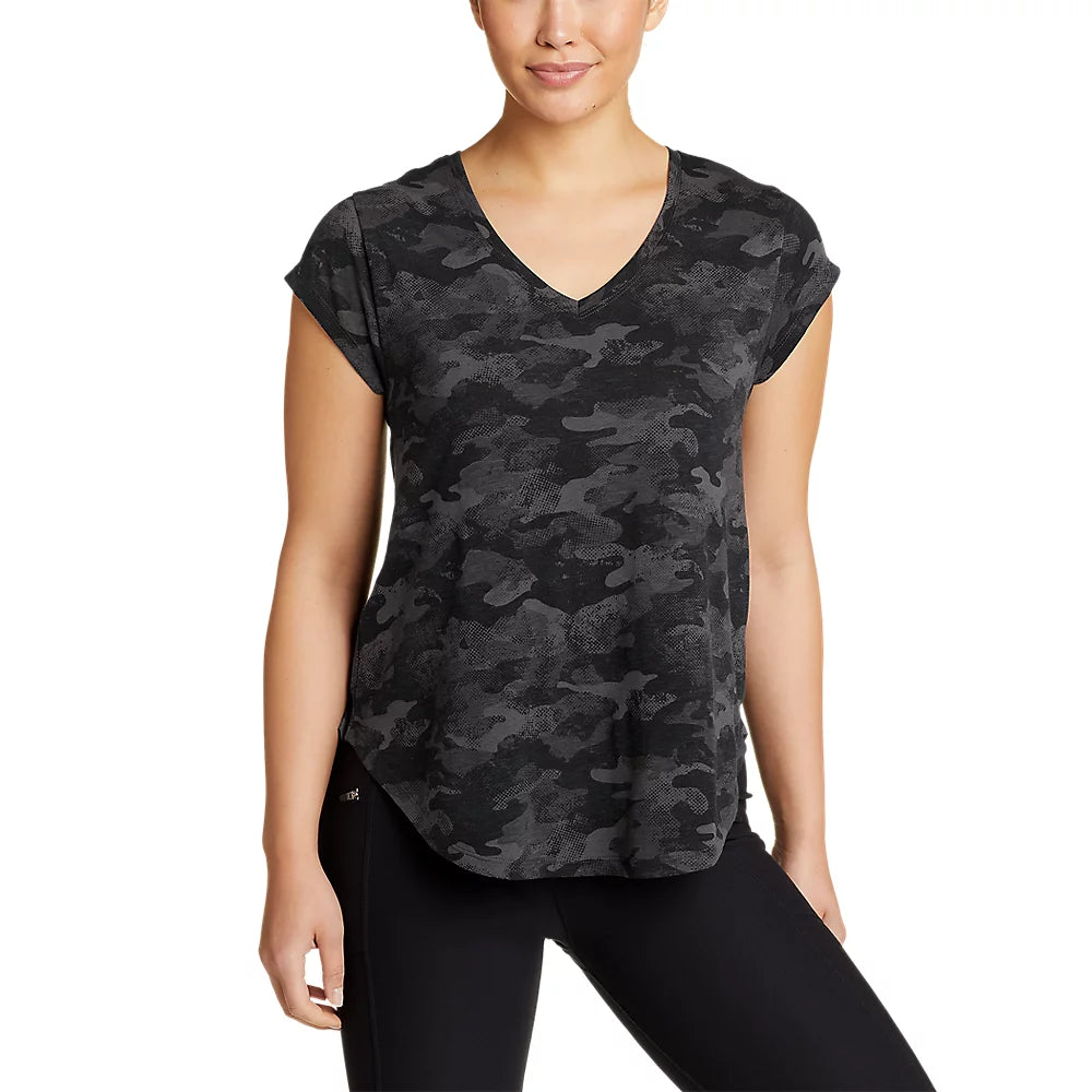 Women's Tryout Short-Sleeve V-Neck T-Shirt - Print Mesh Blend Leather Blend Suede Blend