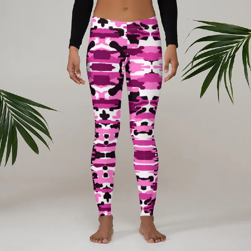 Best Ladies' Pink Camo Leggings, Purple Pink Sexy Best Military Print Casual Tights For Women Stylish Printed Stretch Leggings
