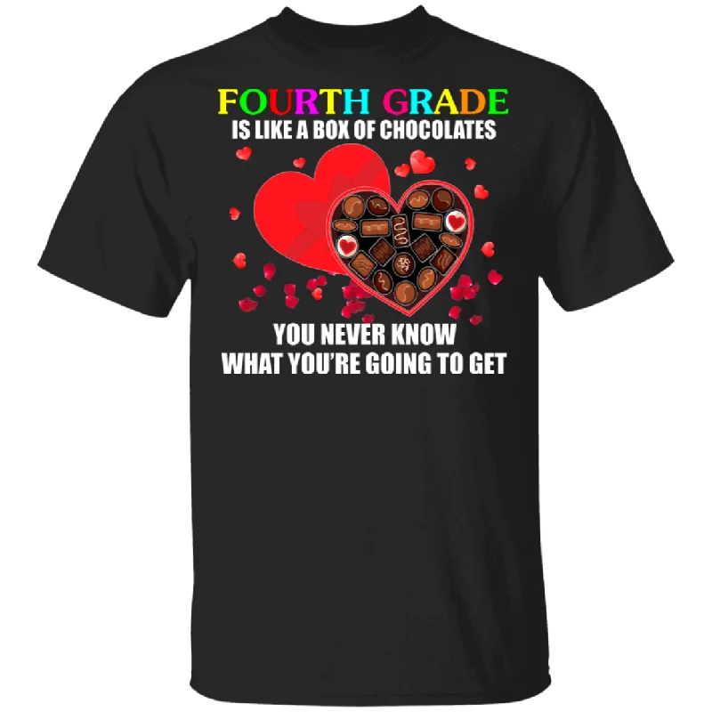 Fourth Grade Is Like A Box Of Chocolates Matching Shirts For Elementary Middle Teacher Personalized Valentine Gifts T-Shirt Cotton Fabric Linen Fabric Terry Fabric