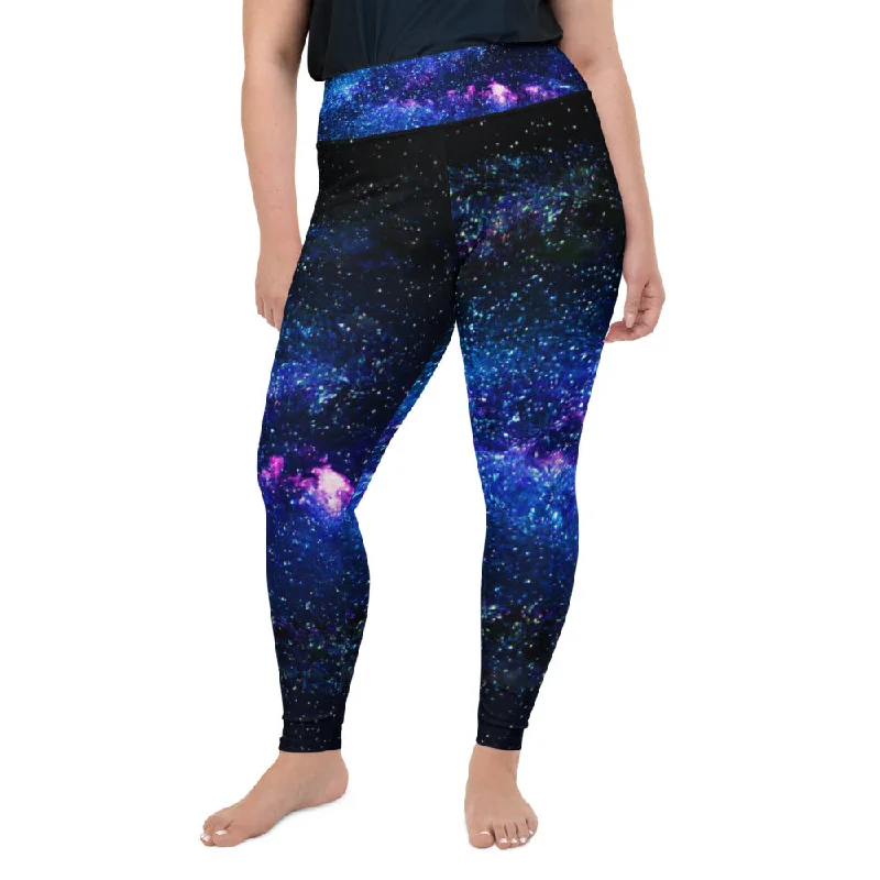 Galaxy Plus Size Leggings, Space Women's Designer Plus Size Long Tights- Made in USA/ EU Elegant Printed Leggings with Pockets Galaxy Plus Size Leggings, Space Women's Designer Plus Size Long Tights- Made in USA/ EU Elegant Printed Leggings with Pockets