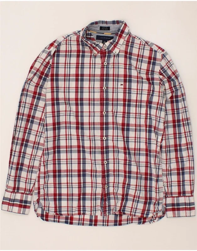 TOMMY HILFIGER Mens Custom Fit Shirt Medium Multicoloured Check Cotton Sequined Glittery Shiny