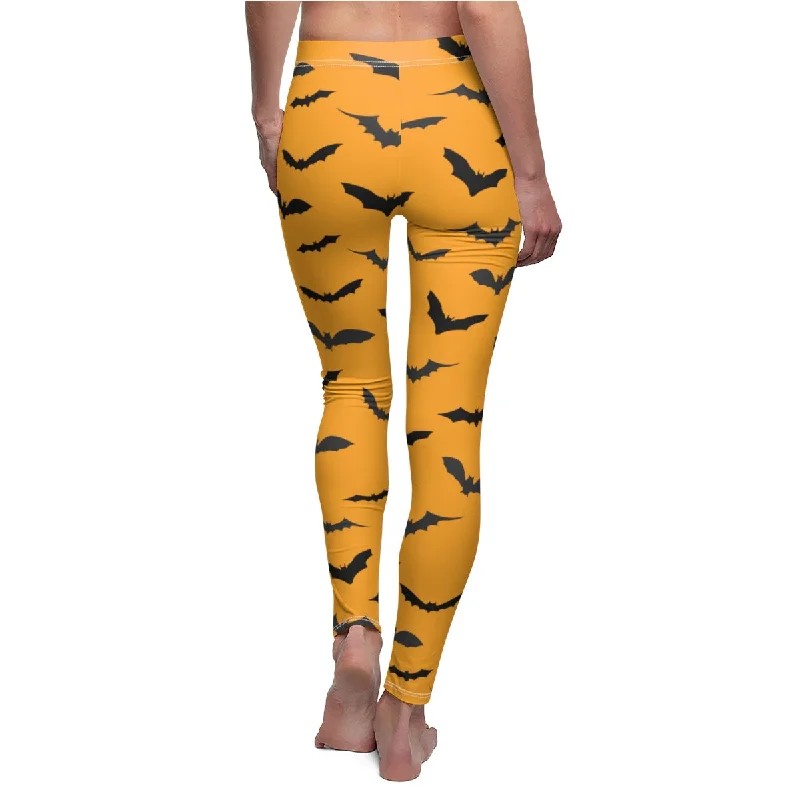 Orange Black Halloween Tights, Best Bats Print Women's Halloween Costume Casual Leggings-Made in USA Trendy Ombre Effect Leggings
