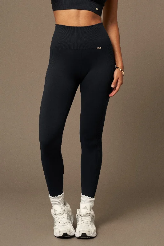 Bliss Leggings 2.0 Navy Blue Elegant Textured Leggings