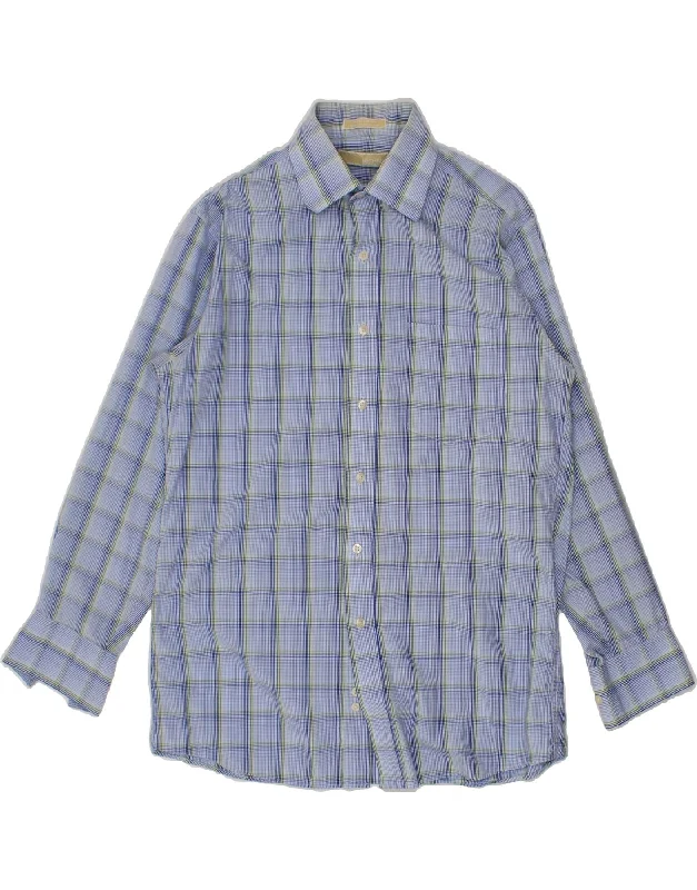 MICHAEL KORS Mens Shirt Size 15 1/2 Medium Blue Check Cotton Notch Collar Peter Pan Collar Cowl Neck