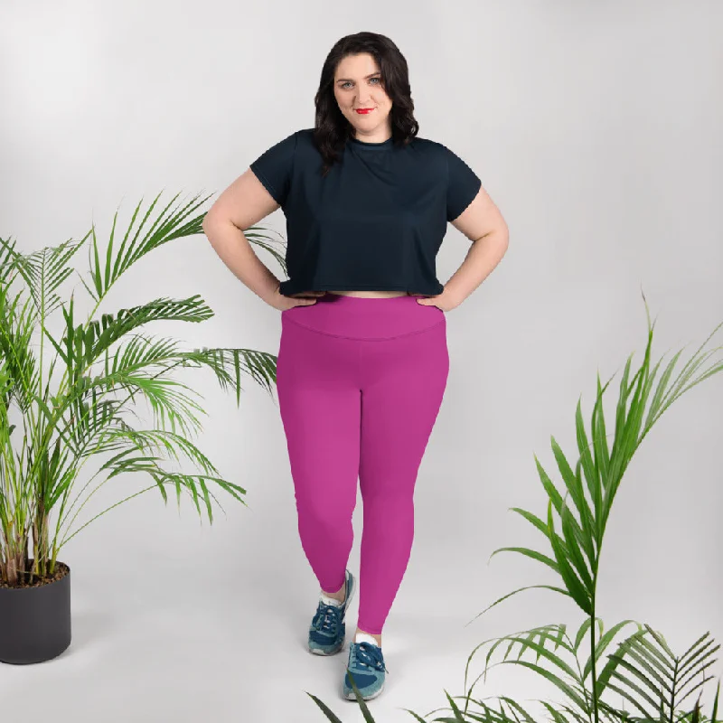 Gum Hot Solid Pink Tights, Best Premium Women's Plus Size Leggings Yoga Pants -Made in USA/EU Trendy Foil Finish Leggings