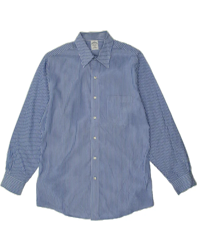 BROOKS BROTHERS Mens Slim Fit Shirt Size 16 Large Blue Pinstripe Cotton Welt Pockets Slit Pockets Flap Pockets