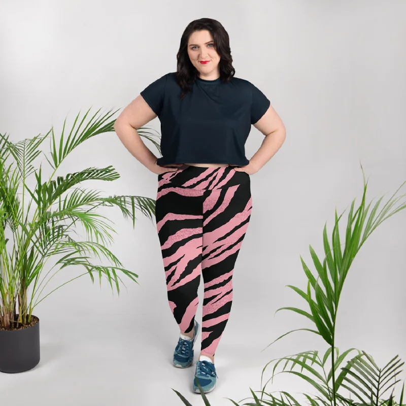 Pink Tiger Plus Size Leggings, Striped Animal Women's Long Yoga Pants-Made in USA/EU Fashionable Solid Color Tights Pink Tiger Plus Size Leggings, Striped Animal Women's Long Yoga Pants-Made in USA/EU Fashionable Solid Color Tights