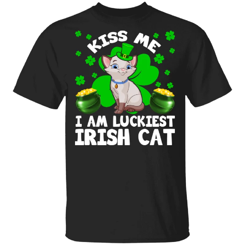 Kiss Me I Am Luckiest Irish Cat Leprechaun Pet Funny St Patrick's Day Mens Womens St Patty's Day Irish Gifts T-Shirt Cashmere Blend Cotton Blend Poly Blend
