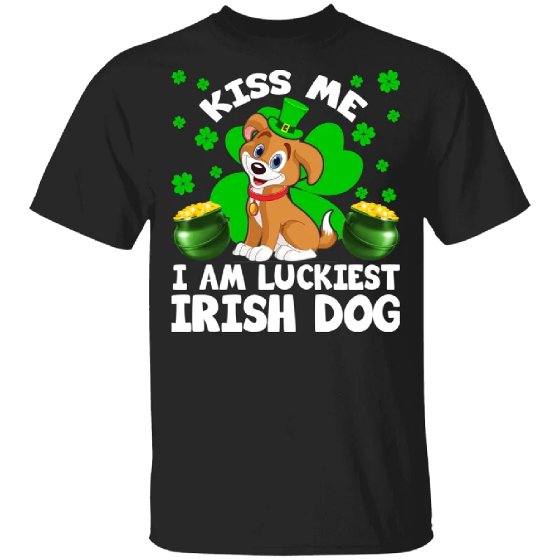 Kiss Me I Am Luckiest Irish Dog Leprechaun Pet Funny St Patrick's Day Mens Womens St Patty's Day Irish Gifts T-Shirt Mesh Fabric Canvas Fabric Denim Fabric