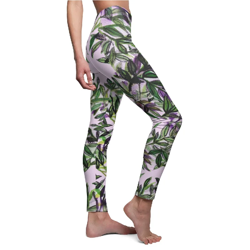 Green Tropical Leaves Tights, Tropical Print Women's Casual Leggings, Fancy Dressy Pants, Made in USA Fashionable Floral Active Leggings Green Tropical Leaves Tights, Tropical Print Women's Casual Leggings, Fancy Dressy Pants, Made in USA Fashionable Floral Active Leggings