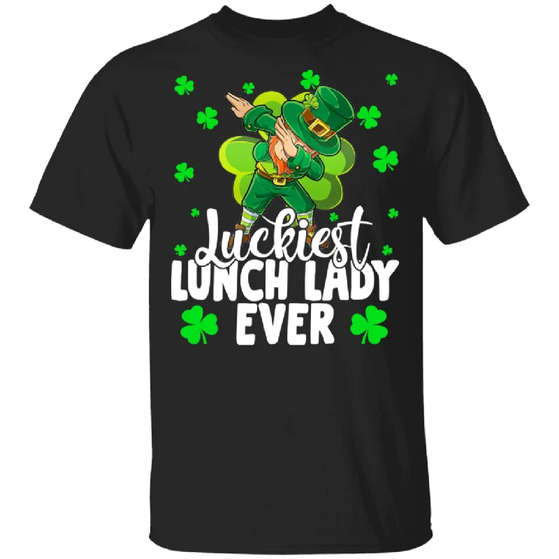 Luckiest Lunch Lady Ever Leprechaun St Patrick's Day Gifts T-Shirt Ribbed Striped Patterned
