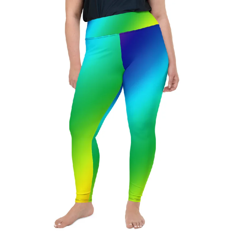 Rainbow Diagonal Plus Size Tights, Ombre Print Women's Plus Size Leggings Yoga Pants- Made in USA/EU Comfortable Wide-Band Leggings