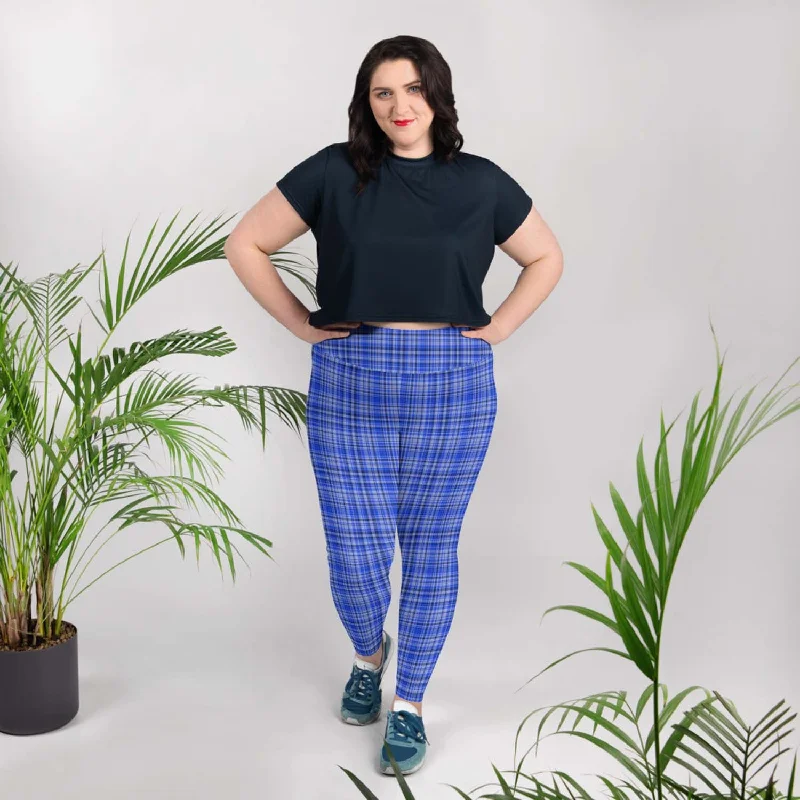 Women's Blue Plaid Print Tights, Best High Waist Long Yoga Pants Plus Size Leggings-Made in USA (US Size: 2XL-6XL) Comfortable Classic Yoga Leggings Women's Blue Plaid Print Tights, Best High Waist Long Yoga Pants Plus Size Leggings-Made in USA (US Size: 2XL-6XL) Comfortable Classic Yoga Leggings