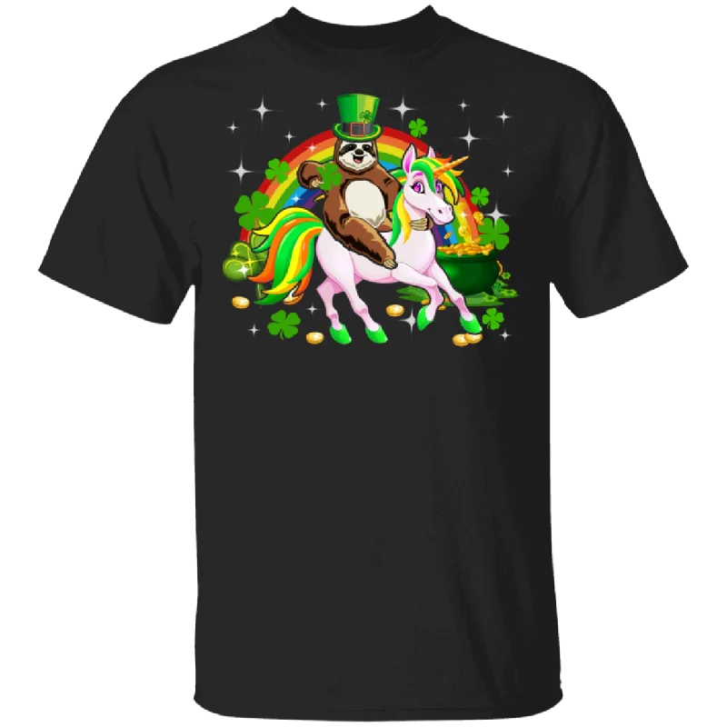 Leprechaun Sloth Riding Unicorn Funny St Patrick's Day T-Shirt Collared Crew Neck Turtle Neck Leprechaun Sloth Riding Unicorn Funny St Patrick's Day T-Shirt Collared Crew Neck Turtle Neck